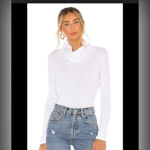 BOBI FAVORITE SLUB LONG SLEEVE COWL NECK - WHITE - RIBBED - SIZE SMALL